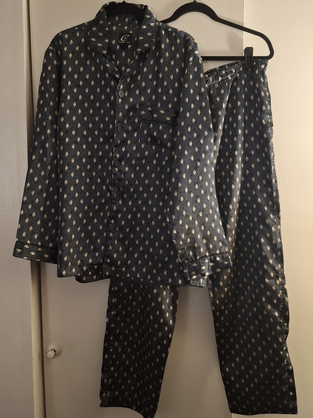 Claudio Nucci Men's Satin Navy Blue Printed Pajama Set
